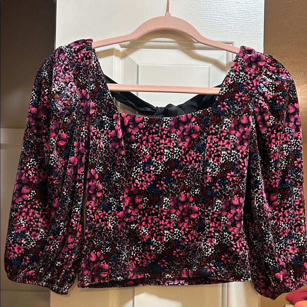 SO Pink and Black Floral Velvet Blouse only work once